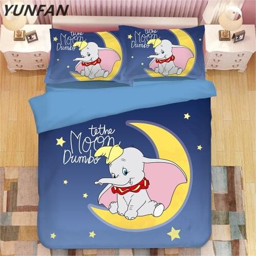 New Cartoon Dumbo Bedding Sets Boy/Girls Baby Single Twin king queen Kids Duvet Cover Set Pillowcases moon quilt blanket cover