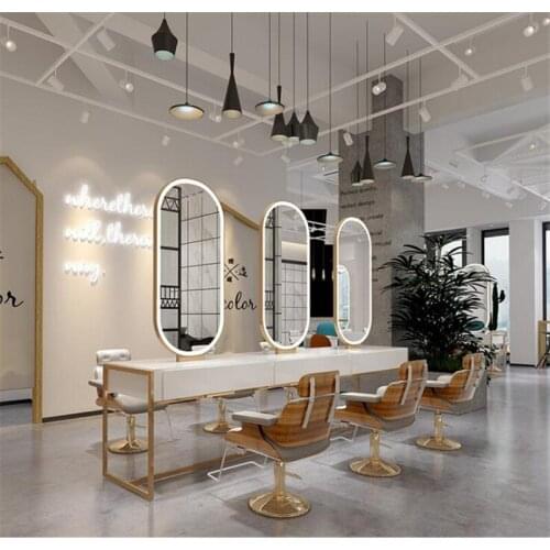 New Style with Lamp Net Celebrity Barber Shop Mirror Stand,Hair Salon Special Wall Floor Single Double Sided Hair Cutting Mirror