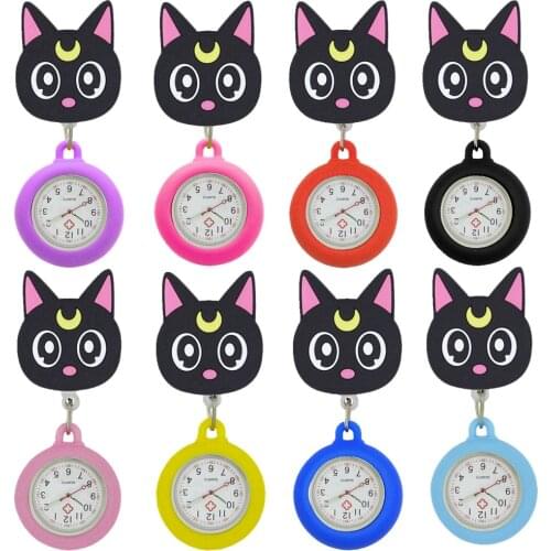 Popular Pretty Lovely Cute Black Moon Cat Black Pattern Simple Nurse Doctor Women Ladies Hospital Office Dress Pocket Watches
