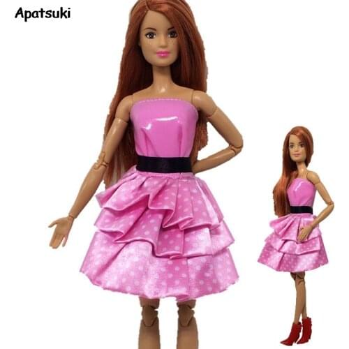 Pink Polka Black Waistbelt Doll Clothes For Barbie Doll Dress Cool Outfits For Barbie Clothes Dollhouse 1/6 Doll Accessories Kid