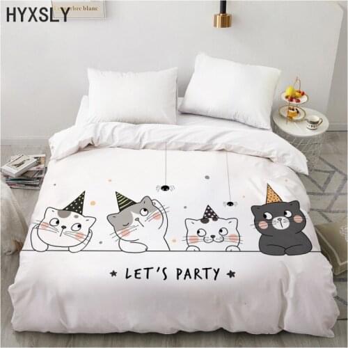 Lovely Cat White Duvet Cover Single Queen King Animal Luxury Bedding Set For Kids Adult Euro AU US UK Size 2/3pcs Bedclothes
