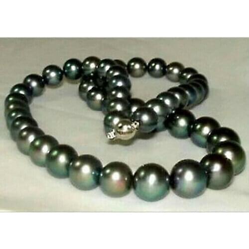 Wonderful 8-9mm Perfect Round Tahitian Peacock Black Pearl Necklace 18