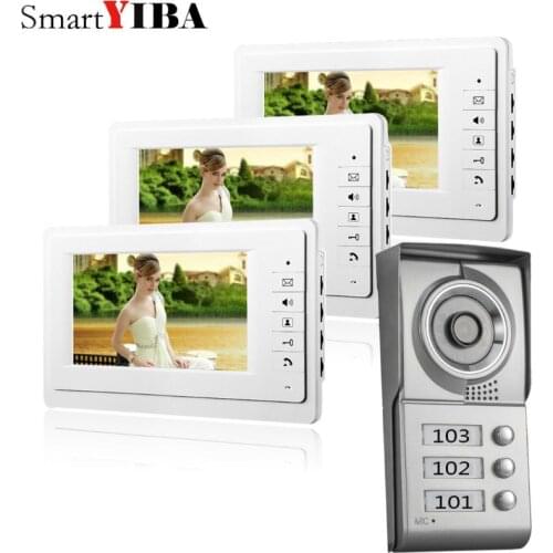 SmartYIBA 7" Video Intercom Apartment Door Phone System 3 White Monitors 1 HD Camera for 3 Household 3 Unit Apartment Intercom