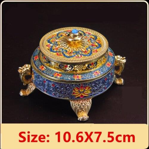Vintage Design Tibetan Style Mini Metal Incense Burner Censer Holder Base Home Decor Buddhist Living Room Decoration