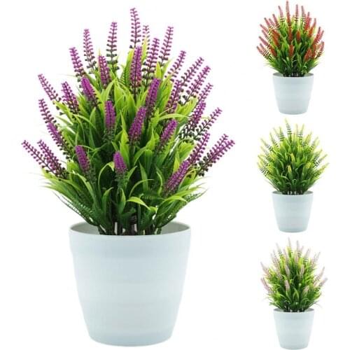 Artificial Flower Plants Vivid Beautiful Simulation Lavender Fake Flower Bouquet Potted Bonsai for Wedding Home Decoration