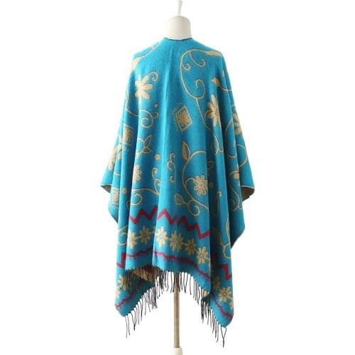 National Style Cashmere Pashmina Womens Winter Poncho Scarves Thick Tassel Shawl Wrap Two Sides Scarf Blanket for lady Warm
