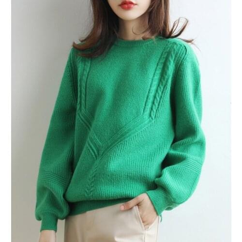 Wool womens Sweater autumn winter warm round neck sweater casual loose large size thickening ladies Sweater knitted pullover