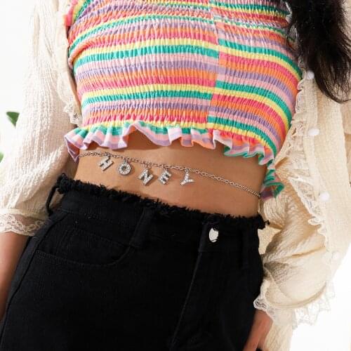 12pcs/lot Crystal Letters HONEY Sexy Waist Chain Womens Simple and Fashionable Party Body Belly Chain Jewelry Gift