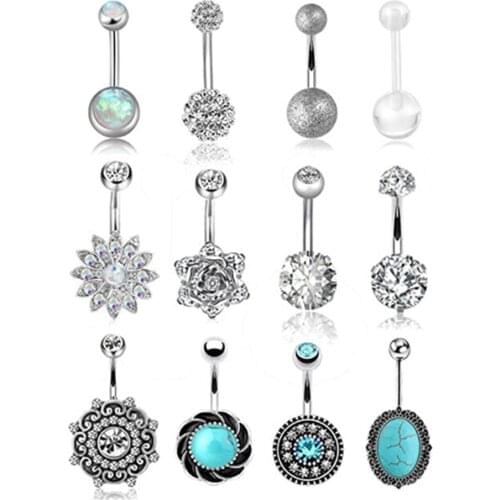 12 Pcs 14G Stainless Steel Belly Button Rings for Women Navel Barbell Body Jewelry Piercing