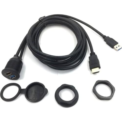 2M USB 3.0 &HDMI Male to Female Extension Mount Dash Mount, Flush Mount, Panel Mount Cable For Car Boat