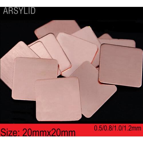 ARSYLID 10 pcs/lot 20mmx20mm Pure copper Heatsink Cooling Copper Shim Thermal Pads for Laptop GPU VAG Pad