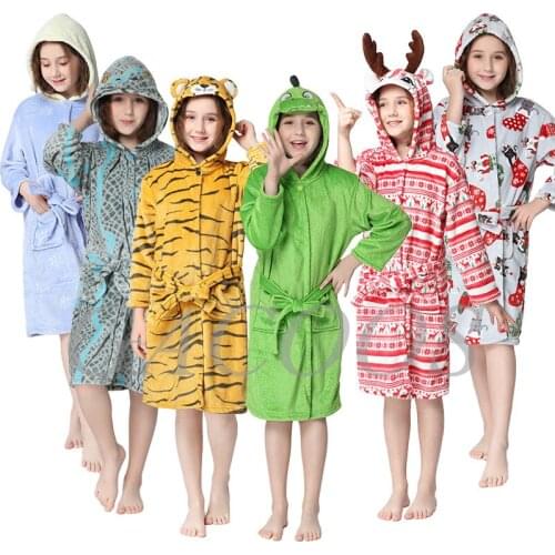 Boys and Girls Unicorn Bathrobe Kids Animal Cartoon Children Bathrobes Flannel Pajamas Tiger Robes Sleepwear Winter Bath Robe