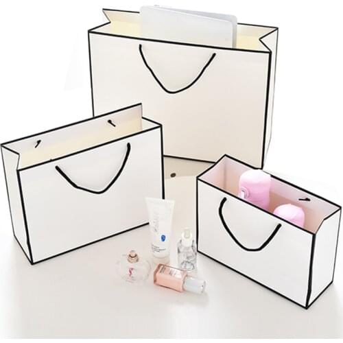 Custom logo large white kraft paper packaging bag,garment gift paper bag with handles,small black paper shopping bag