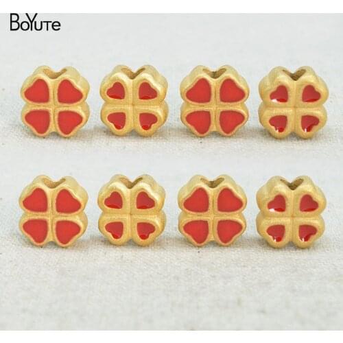 BoYuTe (10 Pieces/Lot) 12*12MM Matte Gold Plated Clover Beads Factory Supply Diy Brass Beads Jewelry Making Materials