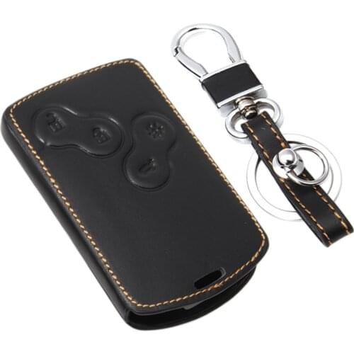 Black Leather Key Case Cover Keychain Bag For Renault Koleos Laguna 2 3 Megane 1 2 3 Sandero Scenic Captur Clio Duster Fluence