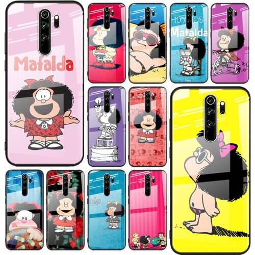 Tempered Glass Cover Cartoon Girl Mafalda For Xiaomi Redmi Note 10 10S 9T 9S 9 8T 8 7 5G Pro Max Shockproof Phone Case
