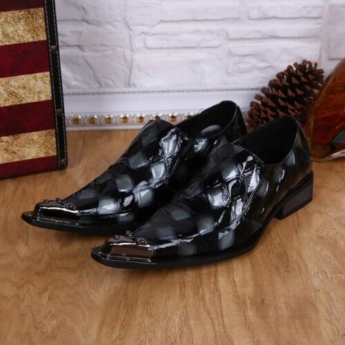 Christia Bella Fashion Large Size Metal Pointed Toe Male Business Formal Shoes Handmade Genuine Leather Man British Style Shoes