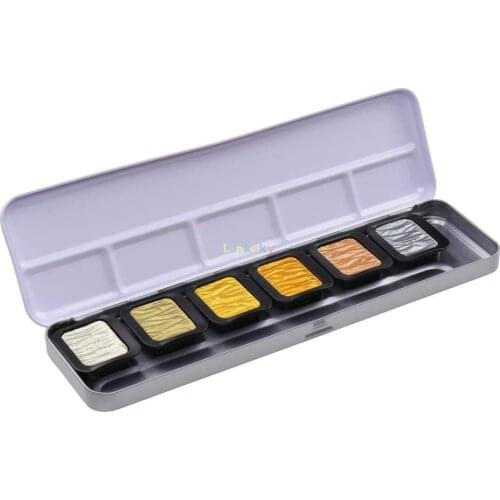 Finetec F7001 Paint Bowls 30 x 22 mm Antique Tones Pearlescent Colours Set of 6 in Metal Case,Art supplies