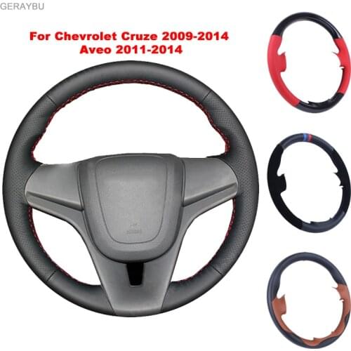GERAYBU Custom DIY Original Black Leather Hand-Sewn Car Steering Wheel Cover For Chevrolet Cruze 2009-2014 Aveo Orlando Ravon R4