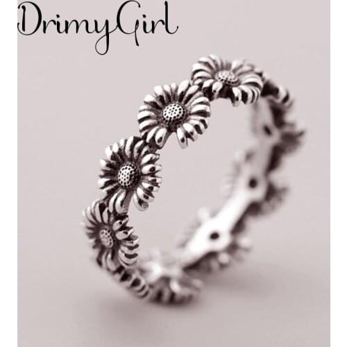 New Arrivals Boho Vintage Sunflowers Rings For Women Large Adjustable Size Finger Ring Fashion Jewelry 2021