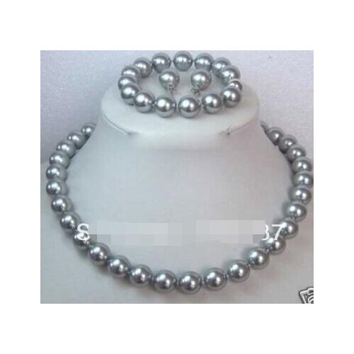 AAA 10MM Gray Shell Imitation Pearl Necklace Bracelet / Earring Set>>> Free shipping