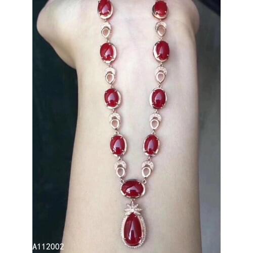 KJJEAXCMY fine jewelry natural red coral 925 sterling silver women gemstone pendant necklace chain support test exquisite