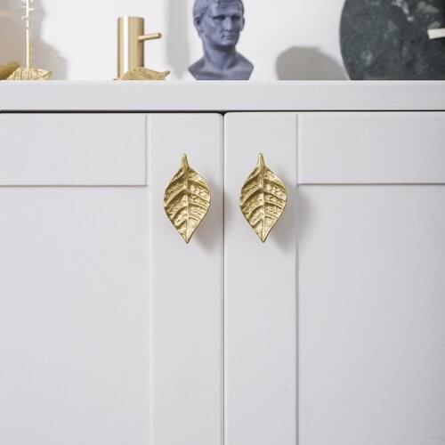 Leaf handle Nordic style brass handle cabinet furniture wardrobe door handle drawer golden handle