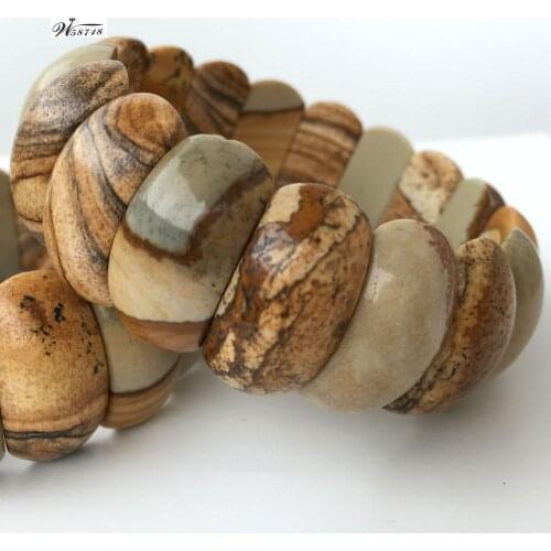 Free Shipping Fashion Jewelry 12x24mm Picture Jaspe Art Women Men Beads Elastic Bracelet 7.5" FG8719