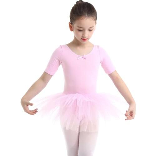 Cute Girls Ballet Dress Leotard Dance Ballet Tutu Dress Class Ballerina Short Sleeve Cotton Gymnastics Dancewear Party Costumes