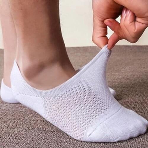 Men Short Ankle Socks Invisible Bamboo Fiber Mesh Casual Solid Thin Silicon Anti-skid Boat Socks Low Cut invisible Socks Unisex