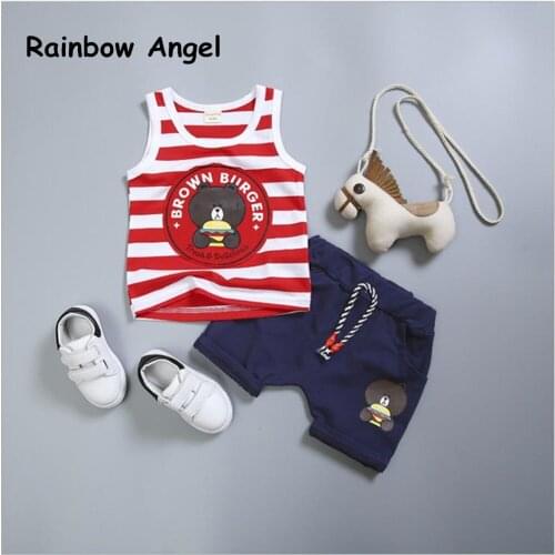 New Cartoon Summer Baby Boy Clothing Set New Active Bear Baby Girl Boy Sleeveless Clothes Vest+Pant Kid Suit 0-4 Year