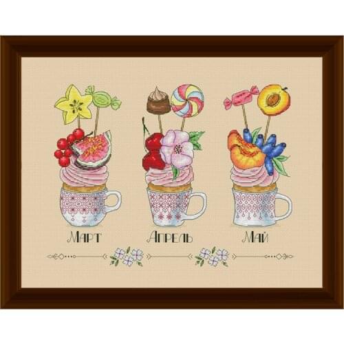 New Product Cupcake S287-2 March April May Hemp Color Cloth Fishxx Cross Stitch Handmade Embroidery Home Kit Restaurant Painting