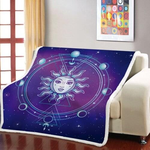 Purple Bohemian Style Blanket 3D-printed Sun Blanket Comfortable Warm Bedroom Sofa Nap Blanket