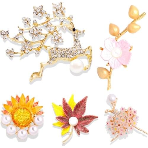 Rinhoo Flower Leaf Plant Pin Daisy Sunflower Pomegranate Flower Magnolia Beetle Daffodil Bouquet Enamel Brooch Wedding Jewelry