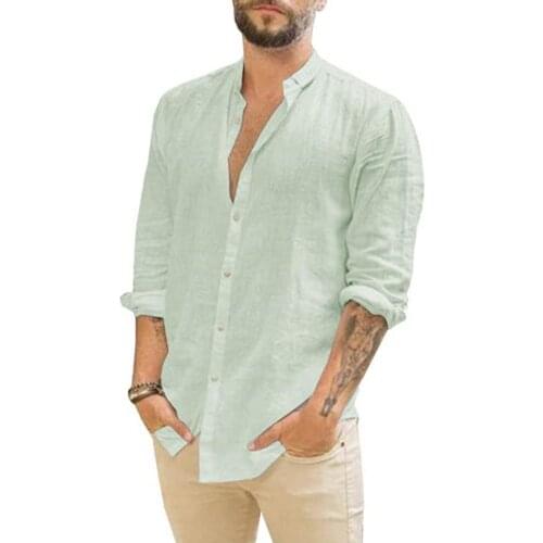 Casual Men Shirt Solid Color Skin-friendly Buttons Autumn Stand Collar Long Sleeve All Match Shirt Comfortable to wear for Party