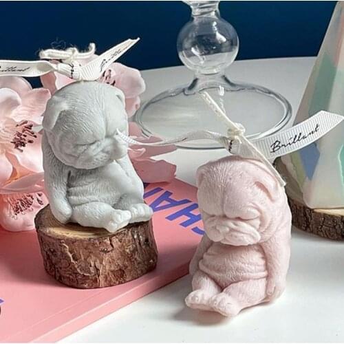 3D Bulldog Candle Silicone Mold Cute Sleeping Dog Aromatherapy Candle Making Plaster Clay Decoration Mold