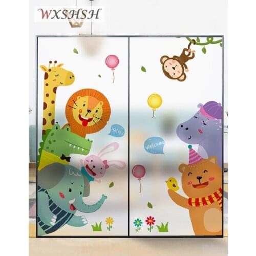 Custom Size Static Cling Window Film Cute Animals Childrens Room Kindergarten Decoration Frosted Privacy Protection Glass Cover