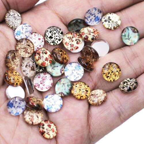 10mm Mixed Floral Pattern Glass Cabochon Cameos Round Domes Flatback DIY Embellishment Scrapbook Handbag Crafts Deco Accessories