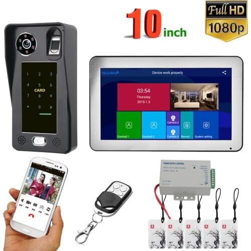 10 inch Wifi Wireless Fingerprint IC Card Video Door Phone Doorbell Intercom System with Wired AHD 1080P Door Access Control S