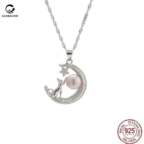 Explosive silver jewelry S925 sterling silver moon pearl pendant clavicle necklace Female DIY accessories Gifts for girl 010