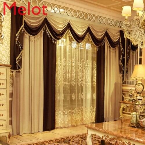 European-Style Curtain Luxury Luxury Living Room Atmospheric Shading Silk Flannel Simple European Curtain Curtain Head