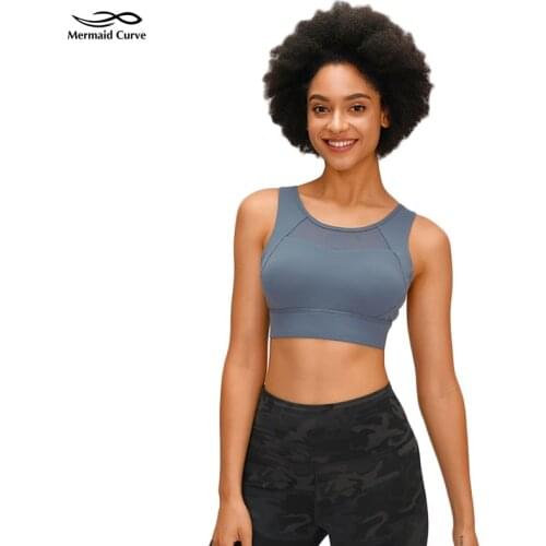 Mermaid Curve This High Support High Neck Sports Bra Removable Cups Front Mesh Fitness Workout Bra Women Training Gym Yoga Top