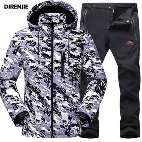 Man Winter Trekking Waterproof Camouflag Jacket Softshell pants suits Outdoor Hiking Camping Ski Sharkskin Pants Sports Sets
