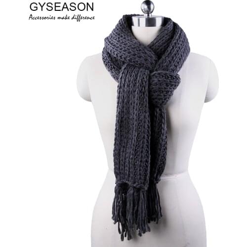 Winter Scarf For Men/Women Acrylic Knitted Long Tassel Grey Thick Warm Soft Unisex Scarf Female Echarpe Lady Scarf Male Muffler
