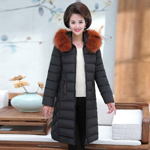 Winter jacket women fashion slim women mid-length big fur collar padded coat thick parka woman clothes