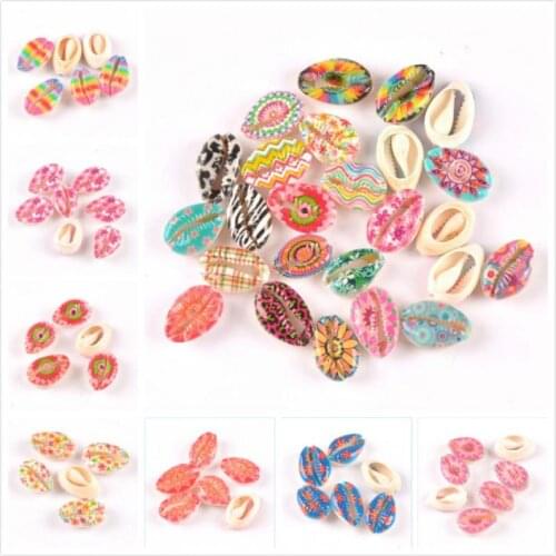 10pcs Loose Colorful printing flower Natural Shell Beads for jewelry making DIY