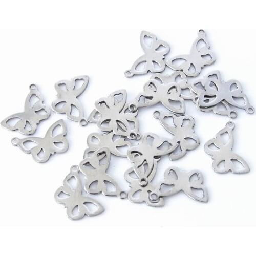 100pcs/Lot Stainless Steel Hollow Butterfly Small Charms Pendants for DIY Jewelry Making Necklace Bracelet Accessories