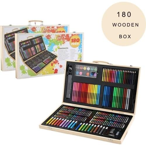 180 PCS Drawing Art Markers Brush Pen Set Kids Gift With Wooden Box Package Watercolor Art Sets Office Stationery Supplies Gift