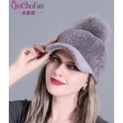 2018 New fox fur Ball Curling Hat Hat Knitted Baseball Cap Ladies Cap Wholesale Hot Womens Wool Hat free shipping