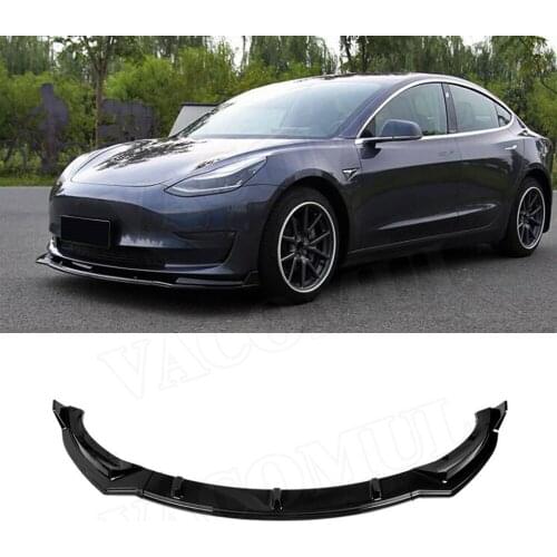 3PCS ABS Gloss Matt Carbon look Car Front Bumper Lip Splitters Spoiler Body Kits for Tesla Model 3 2017 up